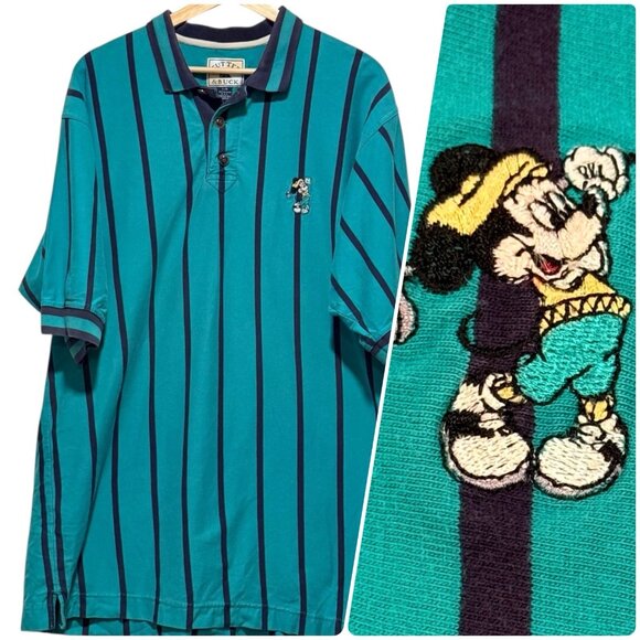Vintage 90s Mickey Mouse Cutter & Buck Blue Golf Pinstripe Polo Shirt Mens Large - Picture 1 of 13
